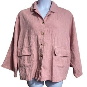 The Lullaby Club dusty pink button front lounge wear top with pockets  M/L